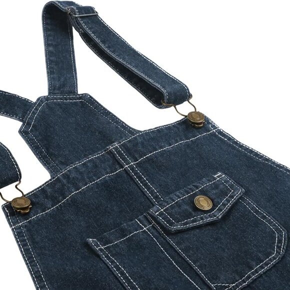 Women's Vintage Adjustable Strap Denim Overall Dress Distressed A-Line Pinafore - Picture 4 of 6